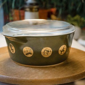 Vintage Pyrex Zodiac Casserole Dish with Gold Compass Rose Lid